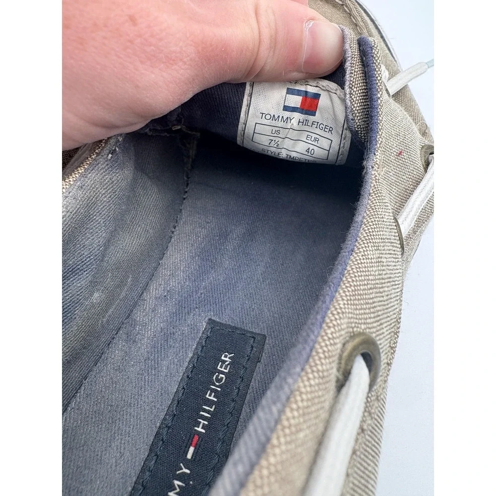Tommy Hilfiger Shoes Mens Size 7.5 Beige Canvas Boat Deck Sneakers Nautical‎